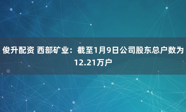 俊升配资 西部矿业：截至1月9日公司股东总户数为12.21万户
